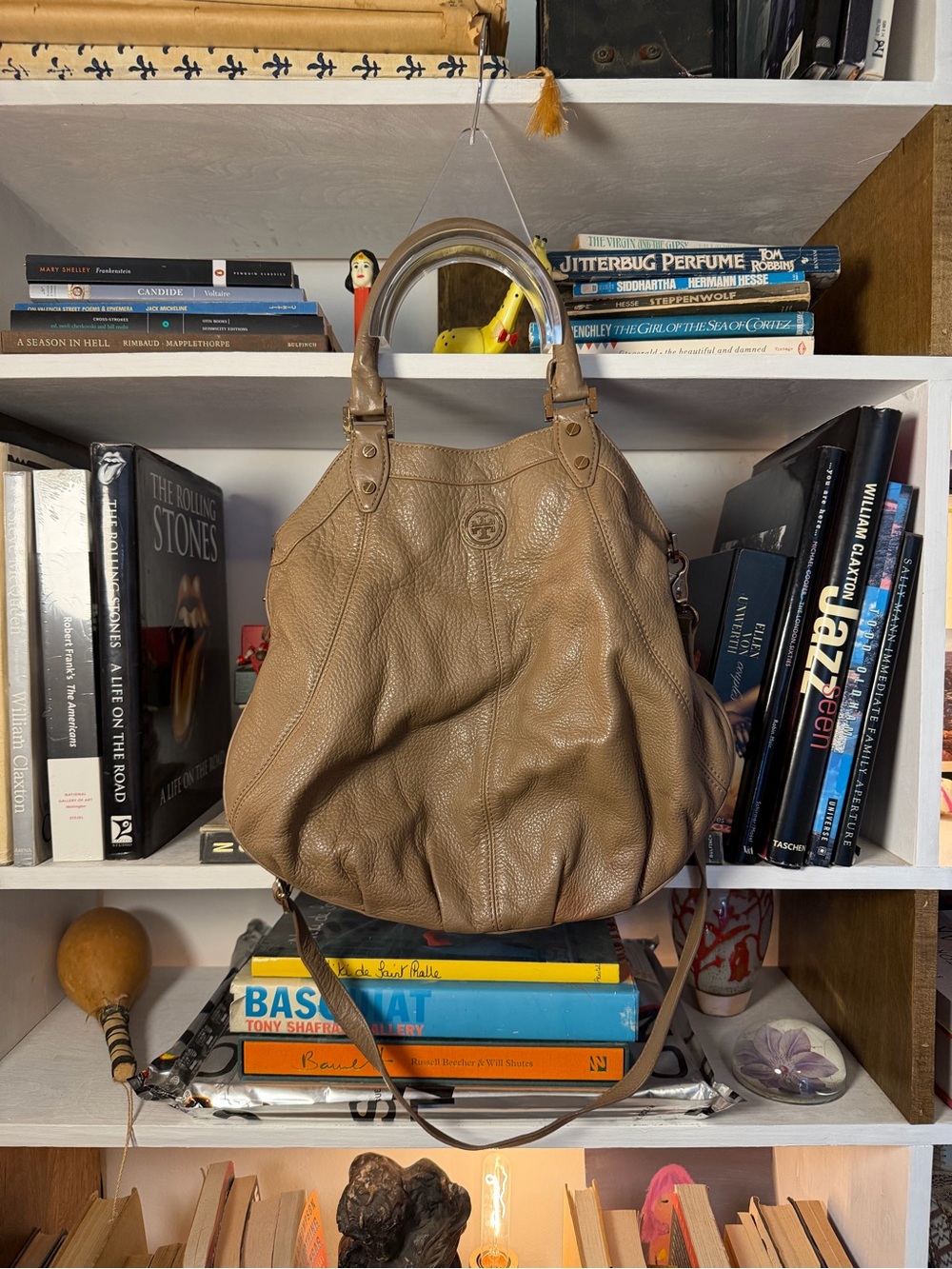 Tory Burch Taupe Pebbled Leather Shoulder Bag